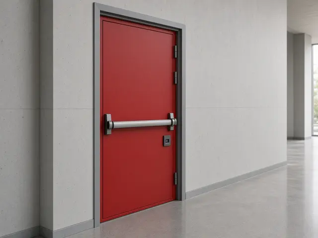 Panik barlı kırmızı yangın kapısı (temsili görsel)