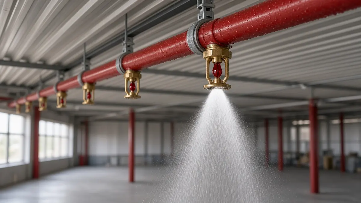 Depo tavanında sprinkler başlıklarından su püskürmesi (temsili görsel)